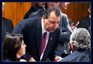 Senadores Omar Aziz (PSD/MG), Simone Tebet (PMDB/MS) e Ronaldo Caiado (DEM/GO)