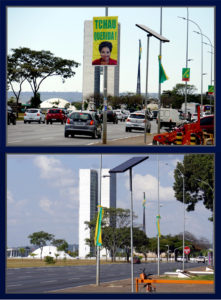 Durante semanas, cartazes pendurados nos postes da Esplanada dos Ministérios clamam pela saída da presidente. Após seu afastamento, o clima de aparente normalidade está de volta. 