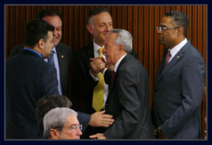 Deputados Marcos Feliciano, André Moura, Aguinaldo Ribeiro e Márcio Marinho e o senador Benedito Domingos. . Foto Orlando Brito
