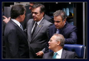 Senadores Eunício Oliveira, Cássio Cunha Lima, Aécio Neves e Renan Calheiros. Foto Orlando Brito