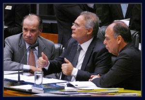 Os senadores Renan Calheiros, Aloysio Nunes e Fernando Bezerra.