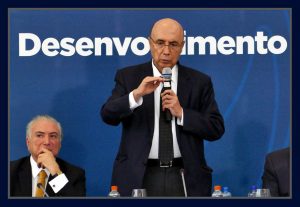 O discurso do ministro da Fazenda, Henrique Meirelles, ao lado do presidente Michel Temer. Foto Orlando Brito